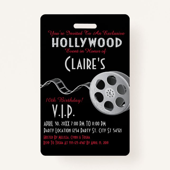Hollywood Party Invitation Badge (Front)