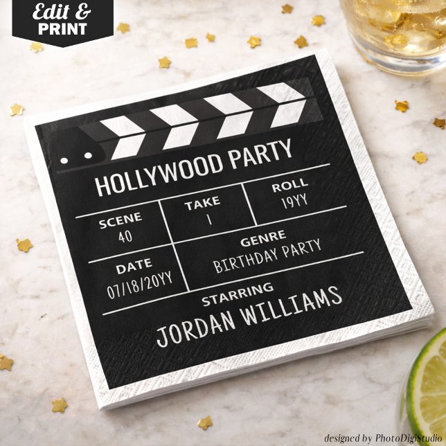Hollywood Party Napkins, Movie Custom Birthday Napkins (Hollywood Party Napkins, Movie Custom Birthday Napkins)