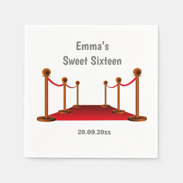 Hollywood Red Carpet 16th Any Age Birthday Paper  Napkins (Front)