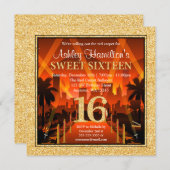 Hollywood Red Carpet City Gold Glitter Sweet 16 Invitation (Front/Back)