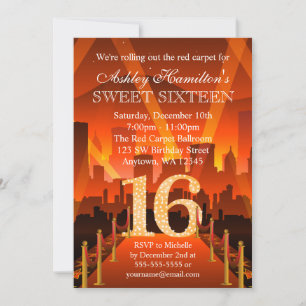 Hollywood Red Carpet City Sweet 16 Birthday Invitation