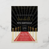 Hollywood Red Carpet Movie Night Birthday Party Foil Invitation (Standing Front)