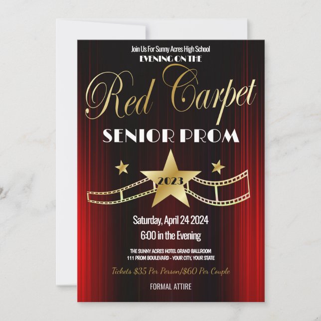 Hollywood Red Carpet Prom High School Invitation (Front)
