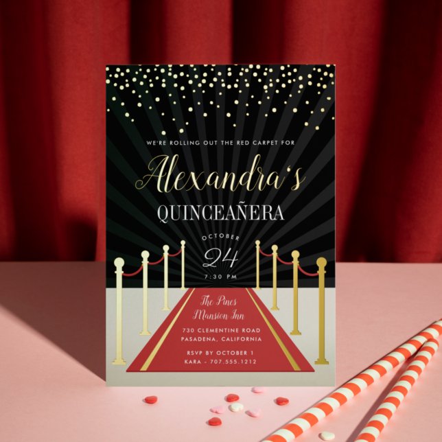 Hollywood Red Carpet Quinceañera Gold Foil Invitation (Creator Uploaded)