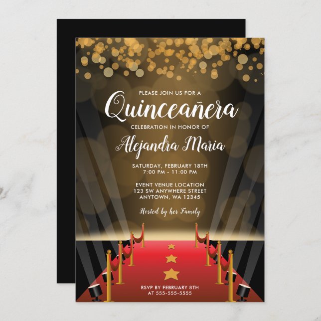 Hollywood Red Carpet Quinceanera Invitations (Front/Back)