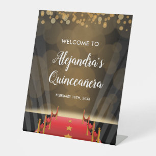Hollywood Red Carpet Quinceanera Welcome Pedestal Sign