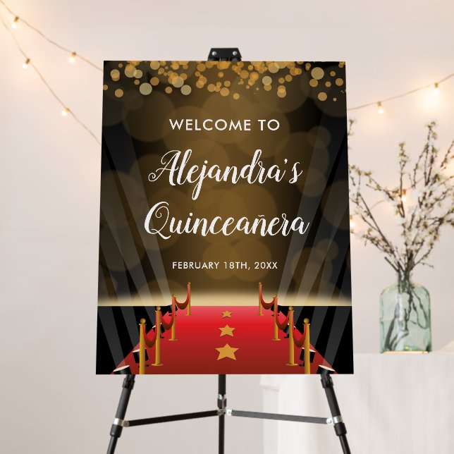 Hollywood Red Carpet Quinceanera Welcome Sign (In Situ (Stand))
