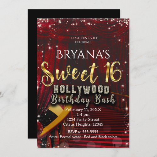 Hollywood Red Carpet Stairs SWEET 16 Birthday Invitation