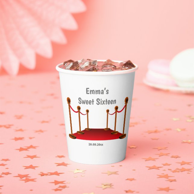 Hollywood Red Carpet Sweet 16 Personalised  Paper Cups (Insitu)