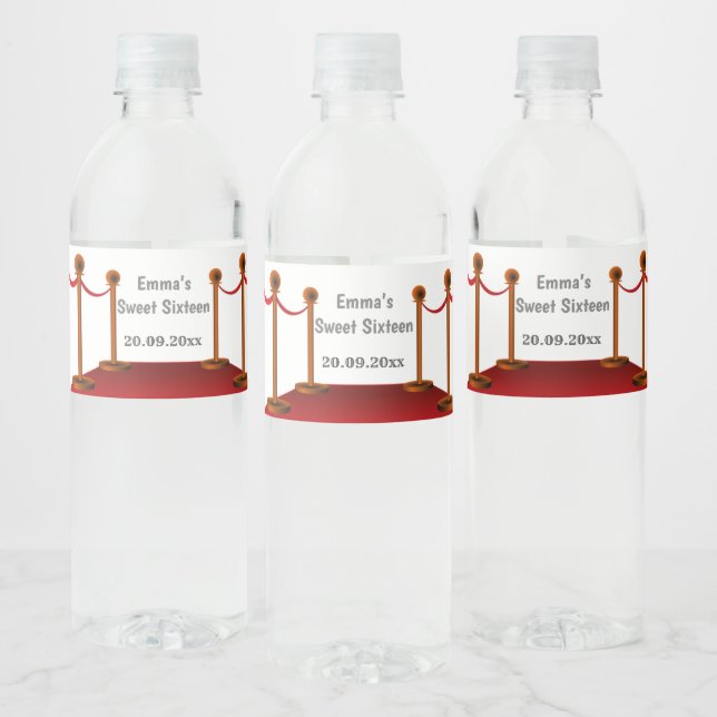 Hollywood Red Carpet Sweet 16 Water Bottle Labels (Bottles)