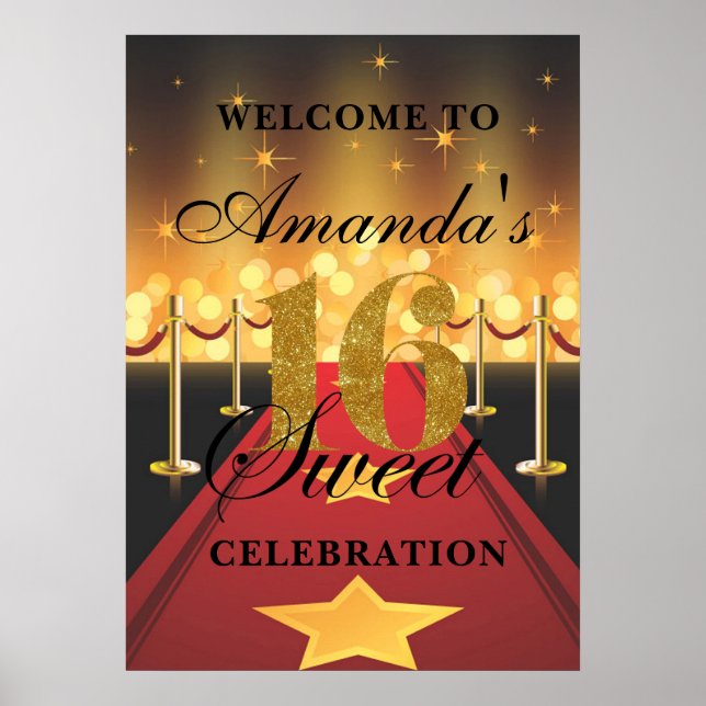 Hollywood Red Carpet Sweet 16 Welcome Poster (Front)