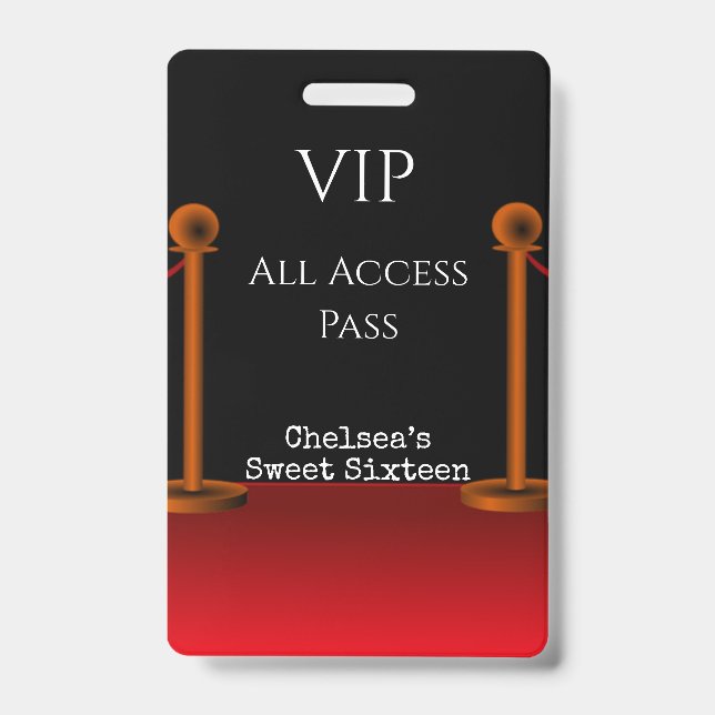 Hollywood Red Carpet Sweet Sixteen VIP All Access Badge (Front)