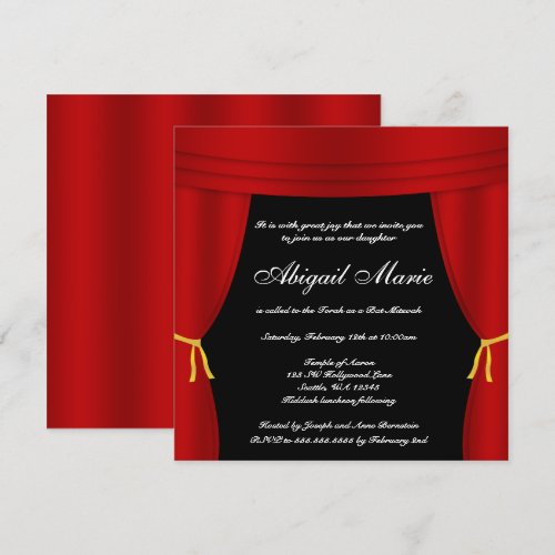 Hollywood Red Curtain Bat Mitzvah Announcement