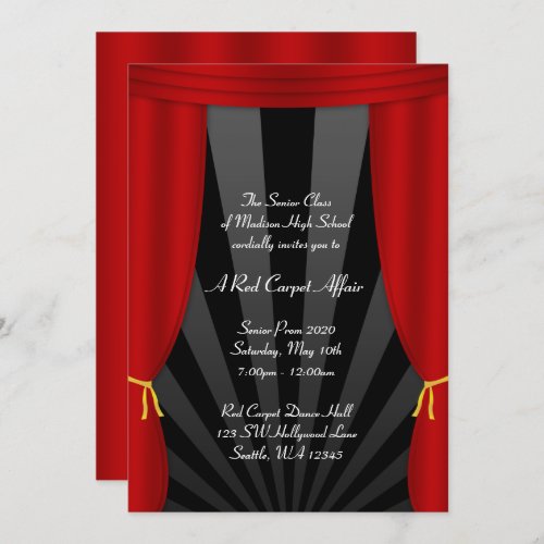 Hollywood Red Curtain Prom Formal Invitations
