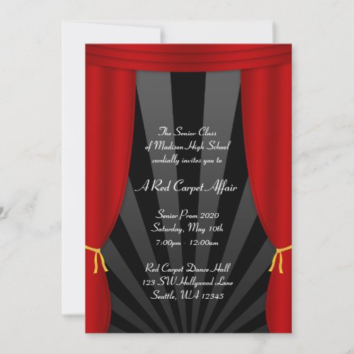 Hollywood Red Curtain Prom Formal Invitations