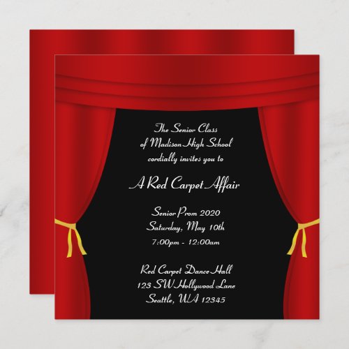 Hollywood Red Curtain Prom Formal Square Invitation