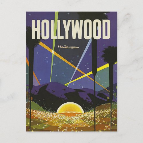 Hollywood reflector lights at night vintage postcard