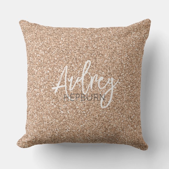 Hollywood Rose Gold Glitter Star NAME Elegant Chic Throw Pillow (Front)