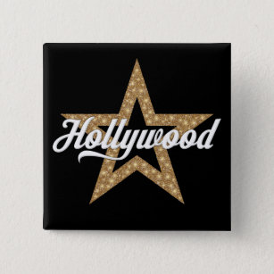 Hollywood Script With Star (White Type) Button
