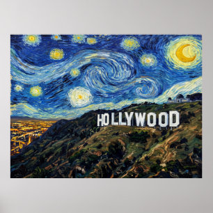 Hollywood Sign Starry Night Historical Landscape