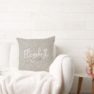 Hollywood Silver Glitter Star NAME Elegant Chic Throw Pillow
