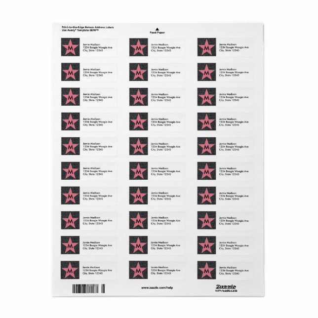 Hollywood Star Return Address Labels (Full Sheet)