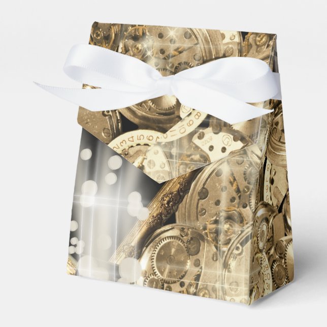 Hollywood stars steampunk gold black favor boxes (Front Side)