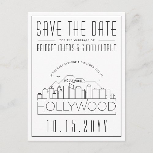 Hollywood  Stylized Skyline Save the Date Postcard