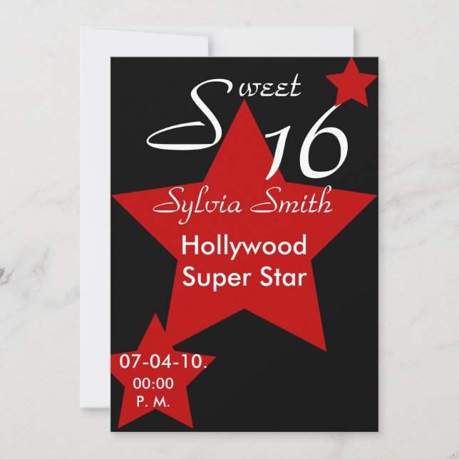 Hollywood Super Star Invitation-Customize Invitation (Front)