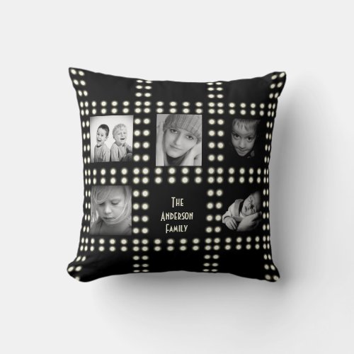 Hollywood Theme Custom Photo Family Name Throw Pillow