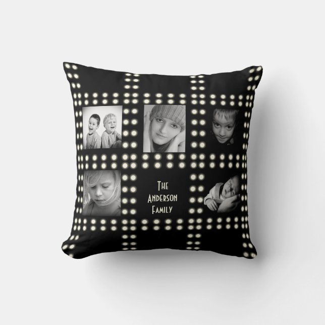 Hollywood Theme Custom Photo Family Name Throw Pillow (Front)