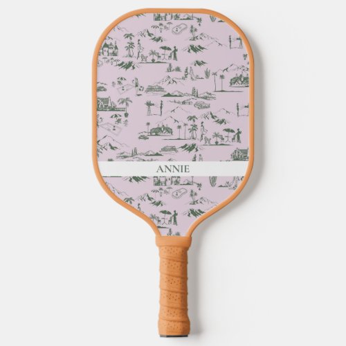 Hollywood Toile de Jouy Pink Green Pickleball Paddle