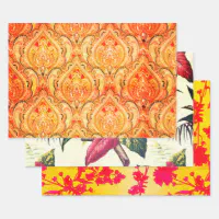 Hollywood Tropic, Bruxelles Apricot, and Pop Art Wrapping Paper Sheets