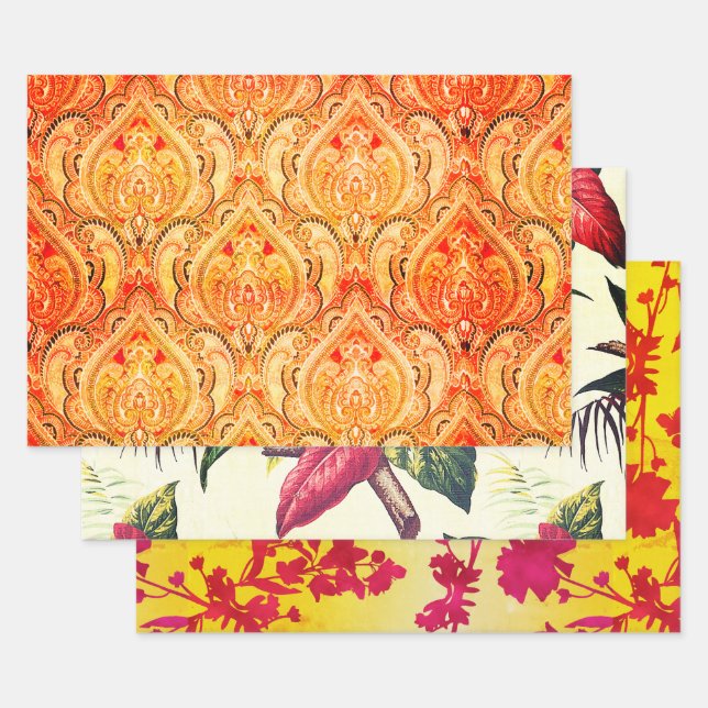 Hollywood Tropic, Bruxelles Apricot, and Pop Art Wrapping Paper Sheets (Set)