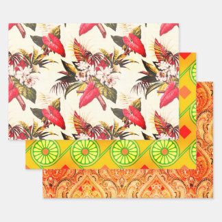 Hollywood Tropic, Bruxelles Apricot, and Thebes Wrapping Paper Sheets