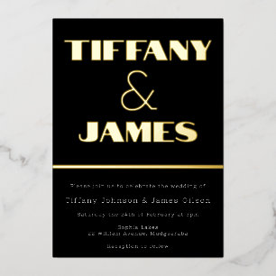 Hollywood Vintage Retro Style Wedding Gold Foil Invitation