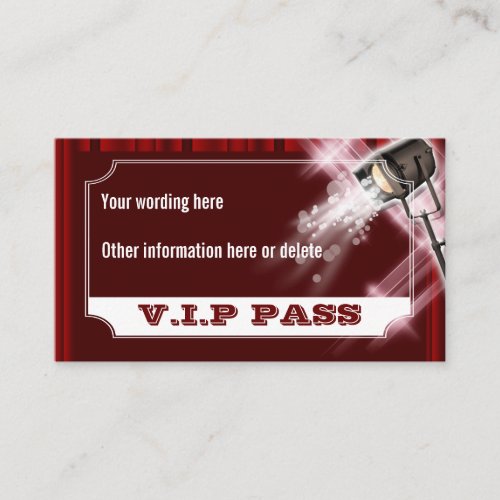 Hollywood wedding reception admission ticket business card templates