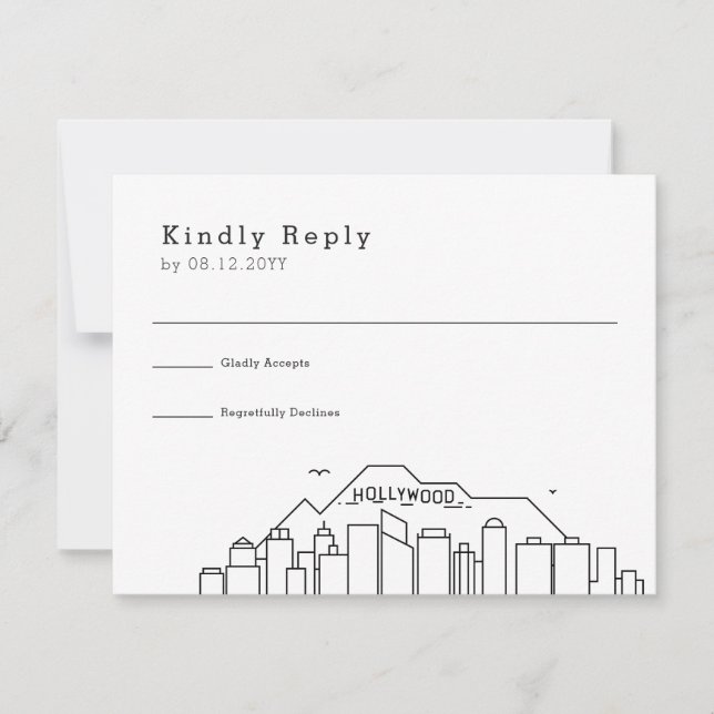 Hollywood Wedding | Stylized Skyline RSVP Card (Front)