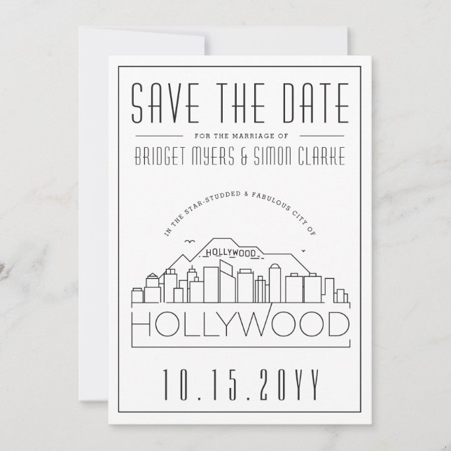 Hollywood Wedding Stylized Skyline Save the Date Invitation (Front)