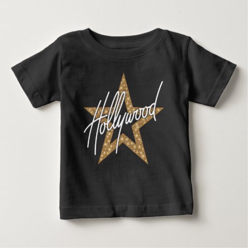 Hollywood White Hand Script With Star Baby T_Shirt