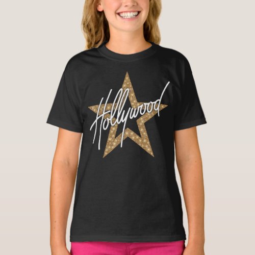 Hollywood White Hand Script With Star T_Shirt