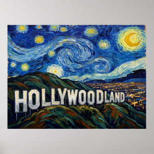 Hollywoodland Sign Starry Night Historical Landsca
