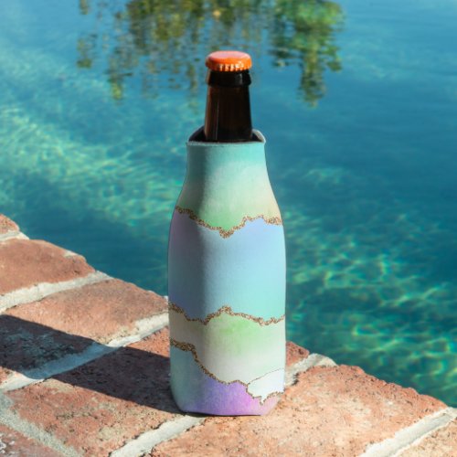 Holo Agate  Faux Iridescent Pastel Ombre Marble Bottle Cooler