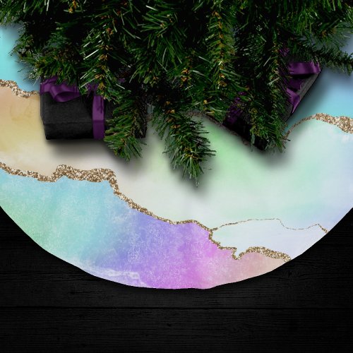 Holo Agate  Faux Iridescent Pastel Ombre Marble Brushed Polyester Tree Skirt