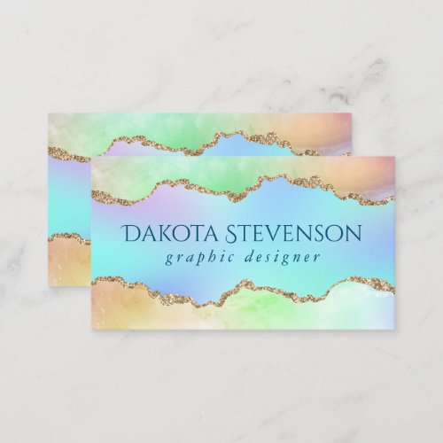 Holo Agate  Faux Iridescent Pastel Ombre Marble Business Card