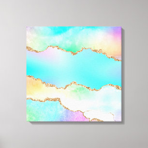 Holo Agate   Faux Iridescent Pastel Ombre Marble Canvas Print
