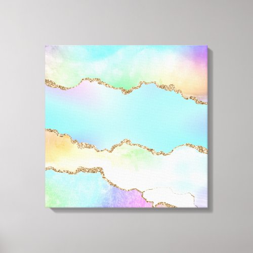 Holo Agate  Faux Iridescent Pastel Ombre Marble Canvas Print