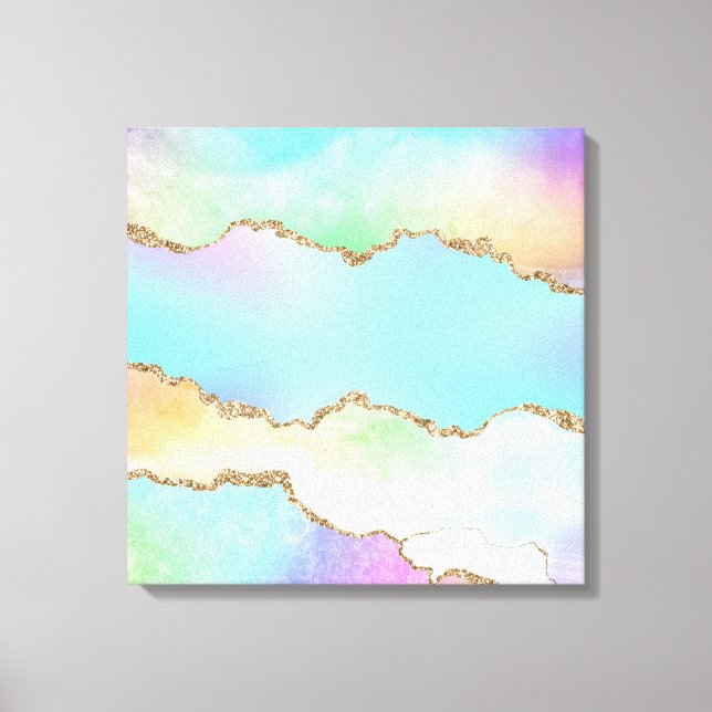 Holo Agate | Faux Iridescent Pastel Ombre Marble Canvas Print (Front)
