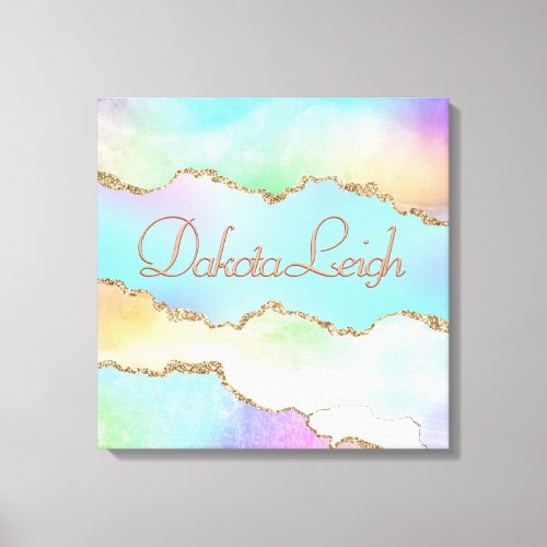 Holo Agate  Faux Iridescent Pastel Ombre Marble Canvas Print