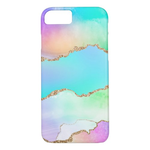 Holo Agate  Faux Iridescent Pastel Ombre Marble iPhone 87 Case